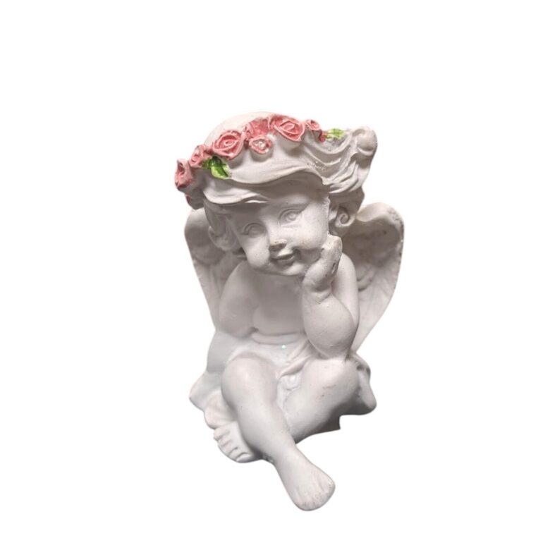 Eņģelītis balts ar rožu vainadziņu Domīgais